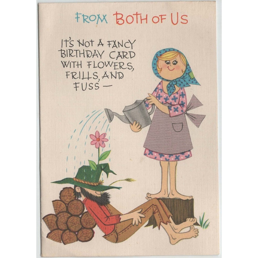 Vintage 1960s Rust Craft Humorous Birthday Card Rustic Couple Signed